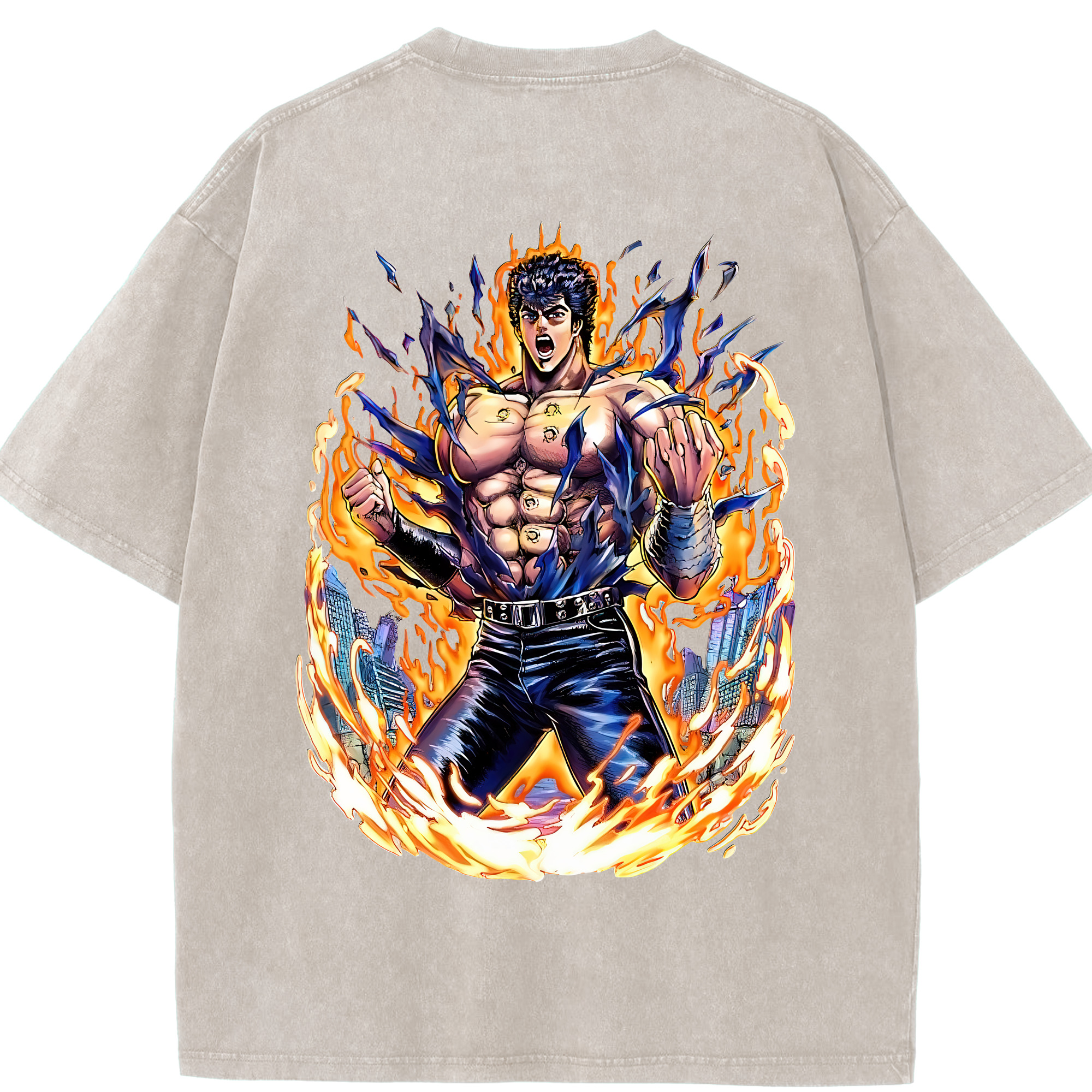 （画像用） 北斗の拳 Fist of the North Star 綿100% ヴィンテージ風 半袖Tシャツ（背面プリント）