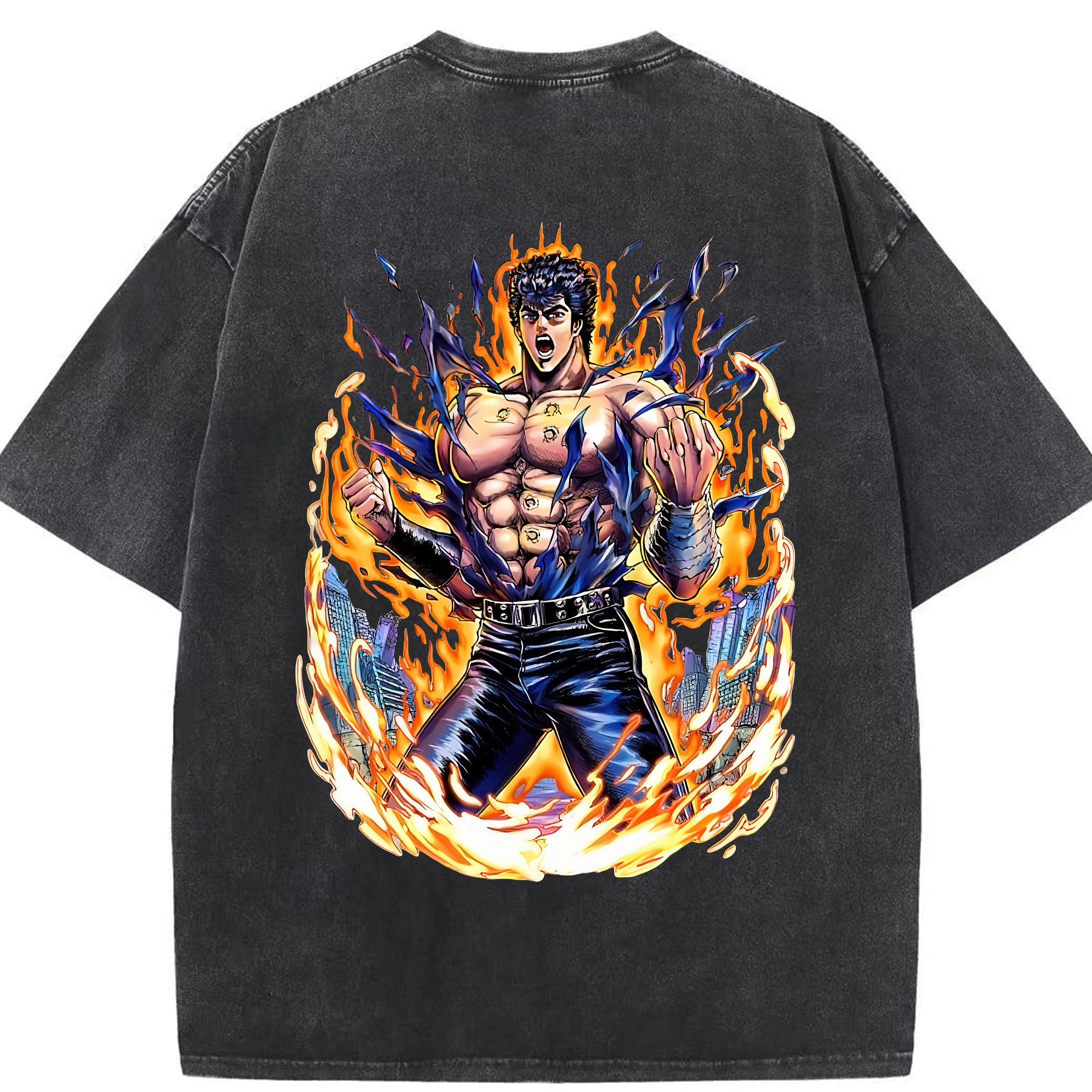 （画像用） 北斗の拳 Fist of the North Star 綿100% ヴィンテージ風 半袖Tシャツ（背面プリント）