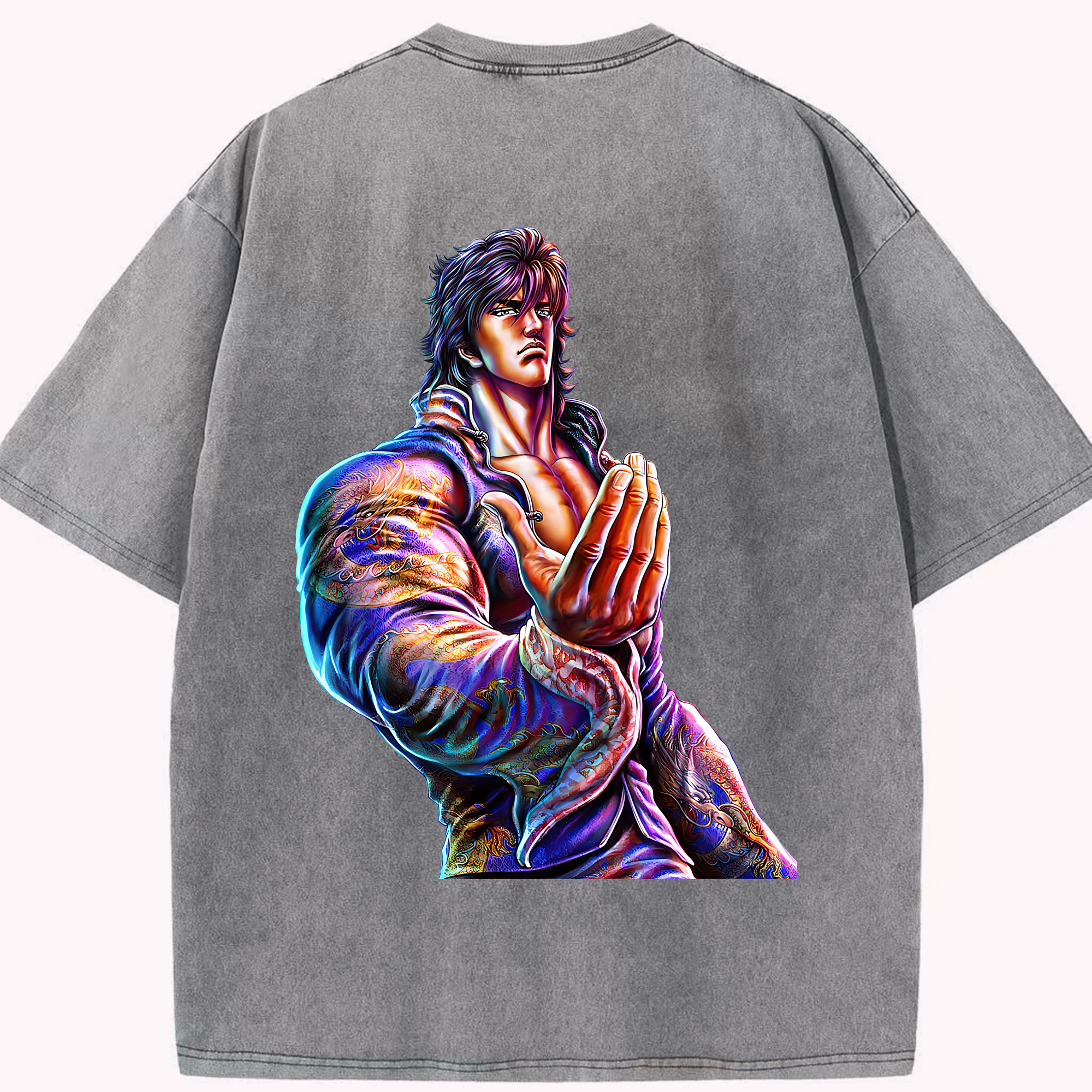 （画像用） 北斗の拳 Fist of the North Star 綿100% ヴィンテージ風 半袖Tシャツ（背面プリント）