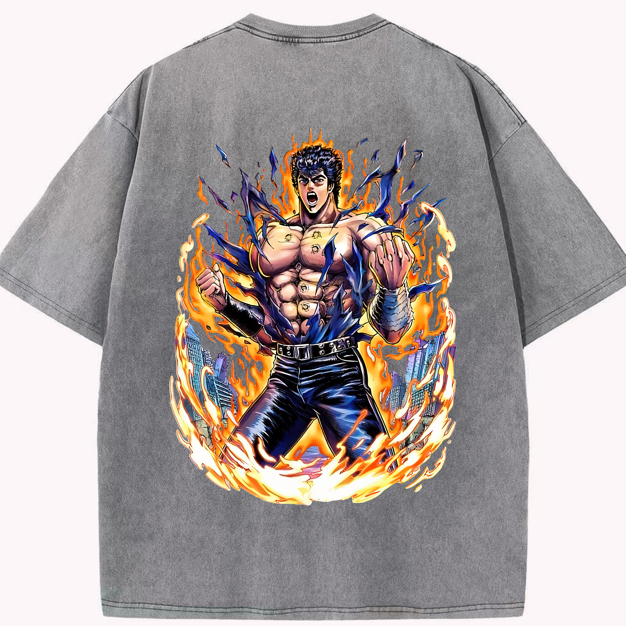 （画像用） 北斗の拳 Fist of the North Star 綿100% ヴィンテージ風 半袖Tシャツ（背面プリント）