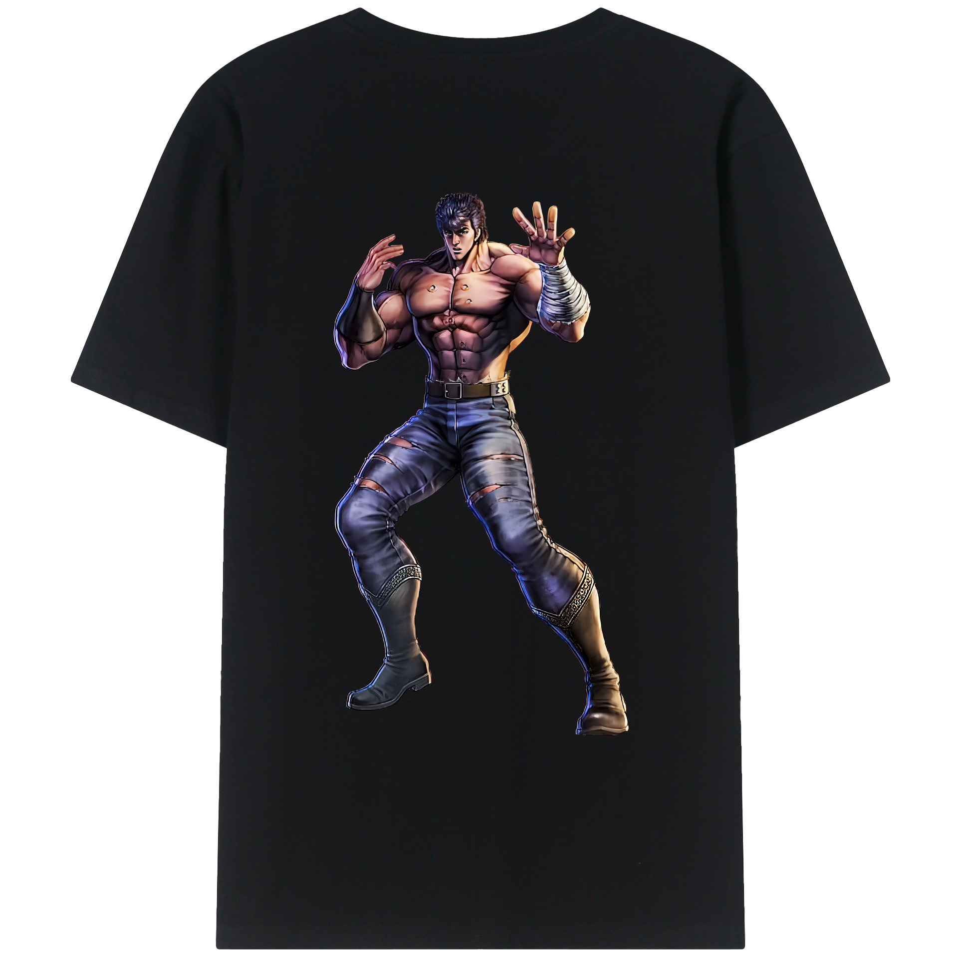 （画像用） 北斗の拳 Fist of the North Star 綿100％ メンズ半袖Tシャツ（バックプリント） 通気性