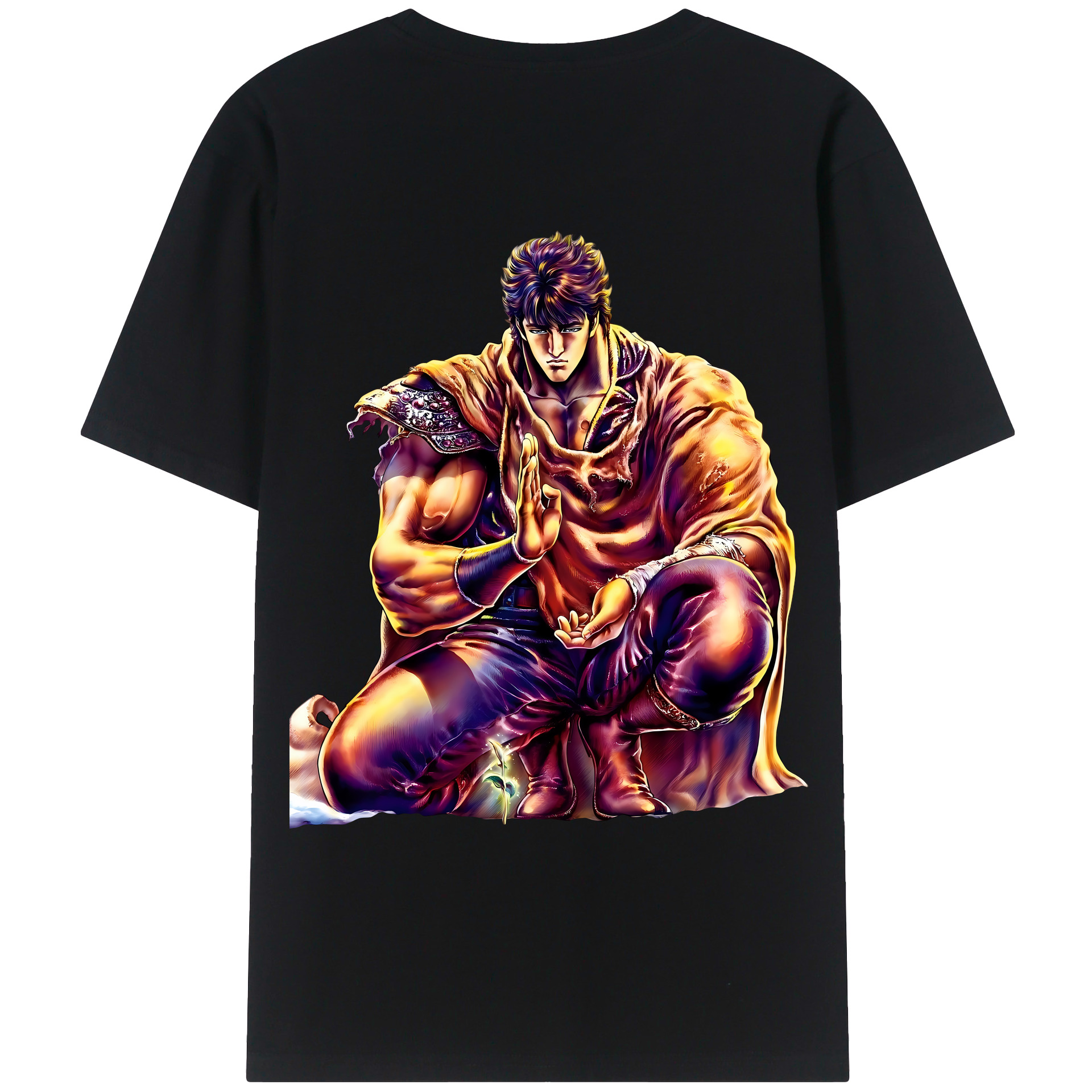 （画像用） 北斗の拳 Fist of the North Star 綿100％ メンズ半袖Tシャツ（バックプリント） 通気性