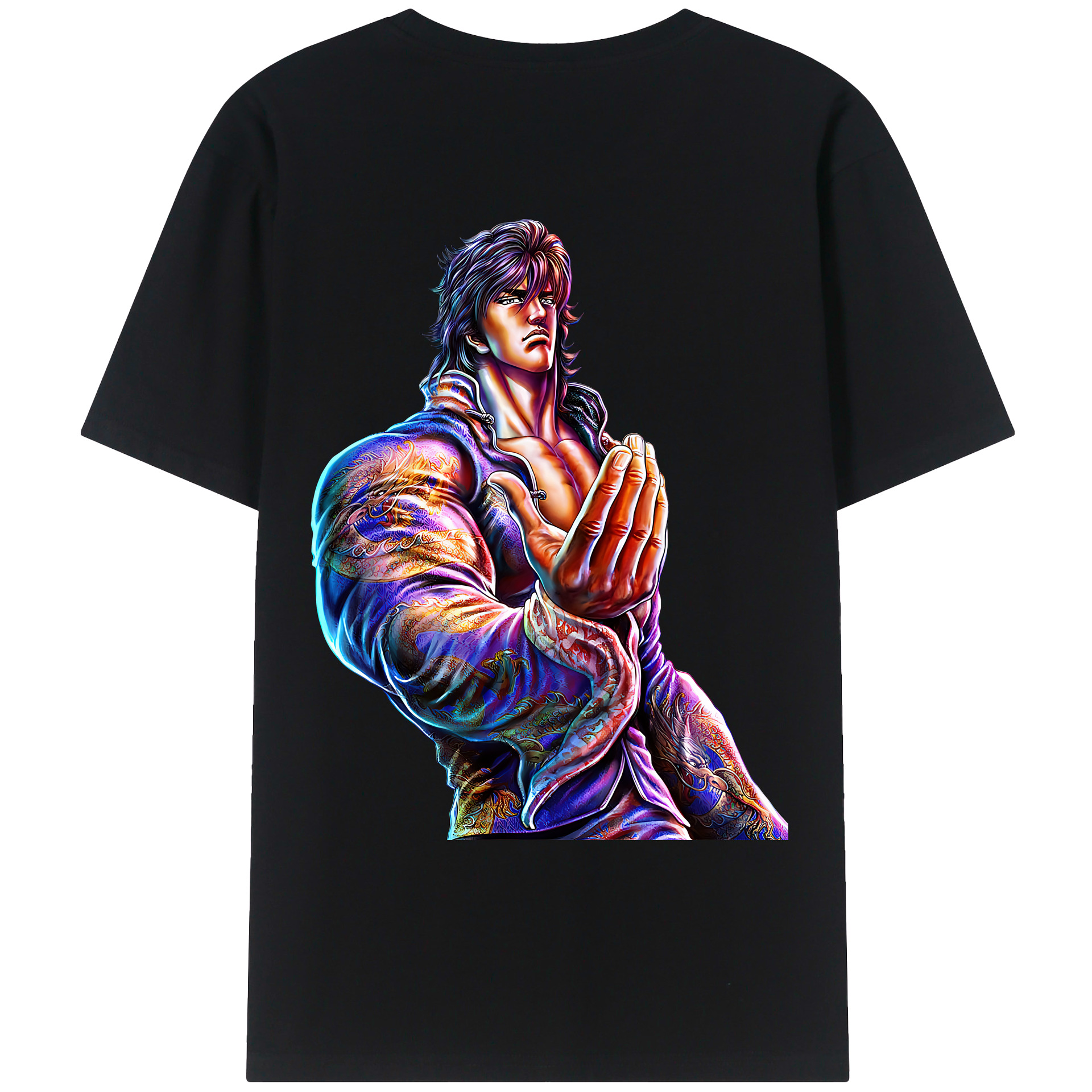 （画像用） 北斗の拳 Fist of the North Star 綿100％ メンズ半袖Tシャツ（バックプリント） 通気性