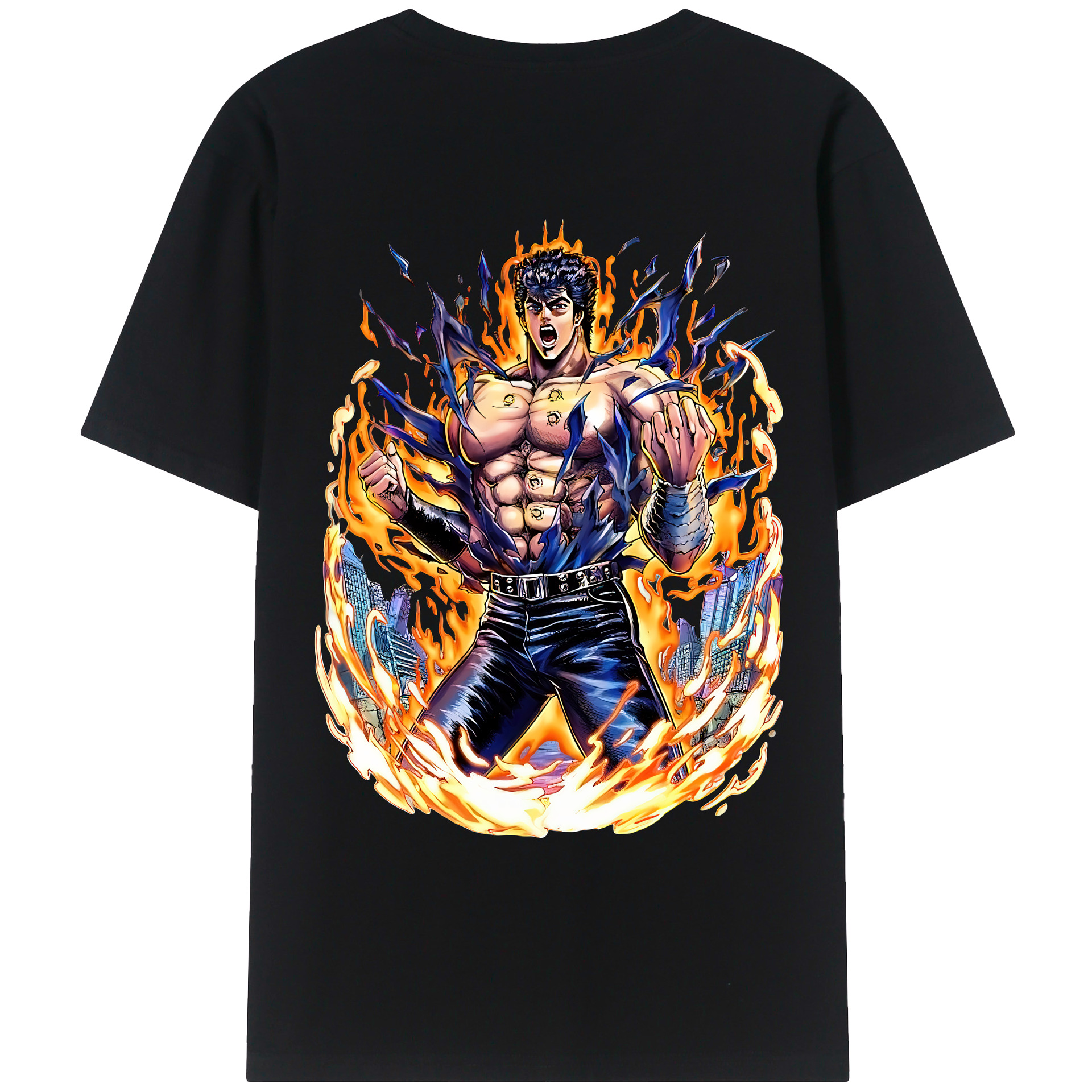 （画像用） 北斗の拳 Fist of the North Star 綿100％ メンズ半袖Tシャツ（バックプリント） 通気性