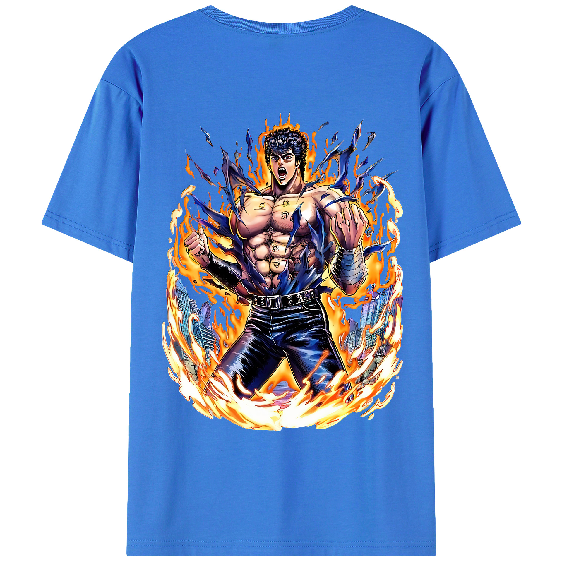 （画像用） 北斗の拳 Fist of the North Star 綿100％ メンズ半袖Tシャツ（バックプリント） 通気性