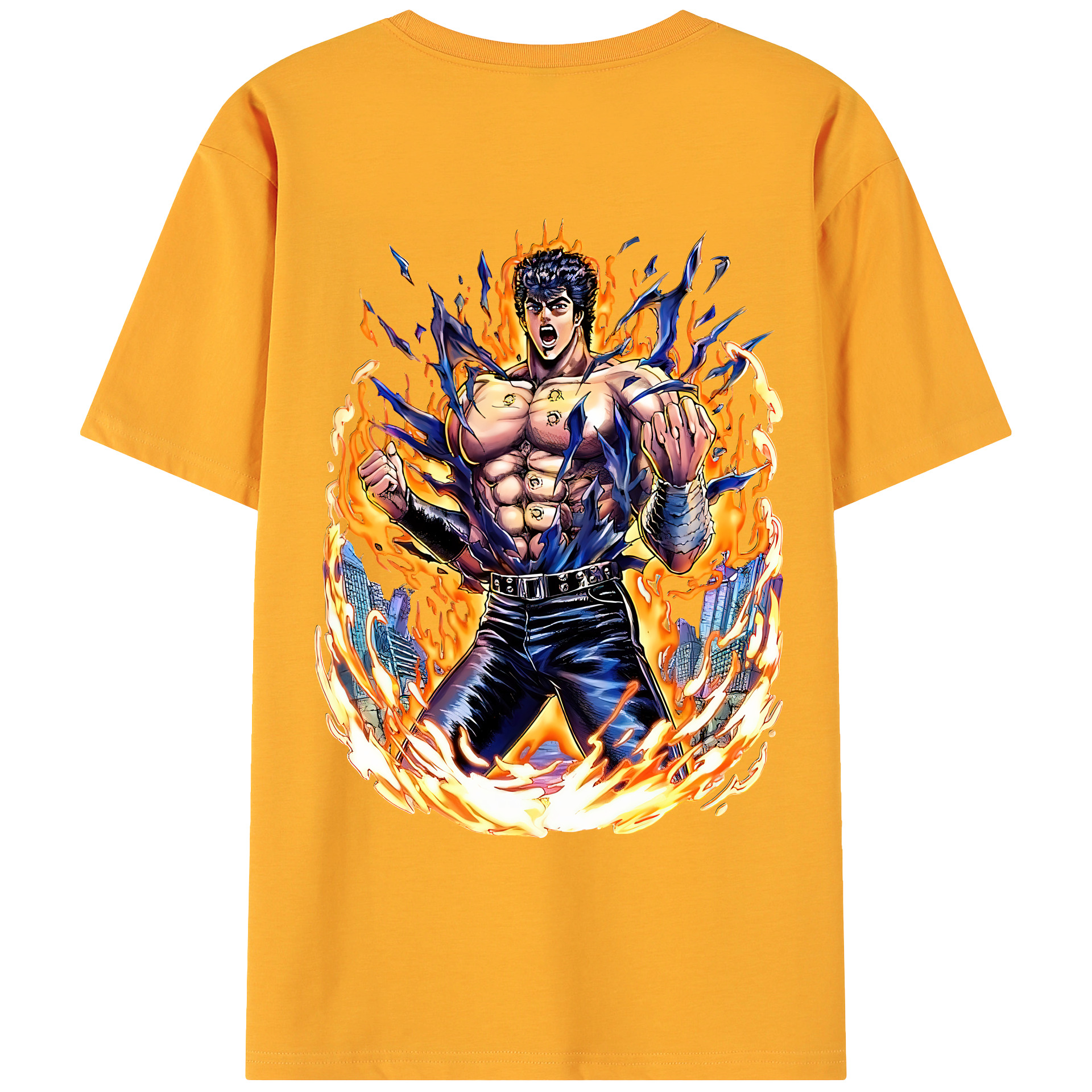（画像用） 北斗の拳 Fist of the North Star 綿100％ メンズ半袖Tシャツ（バックプリント） 通気性