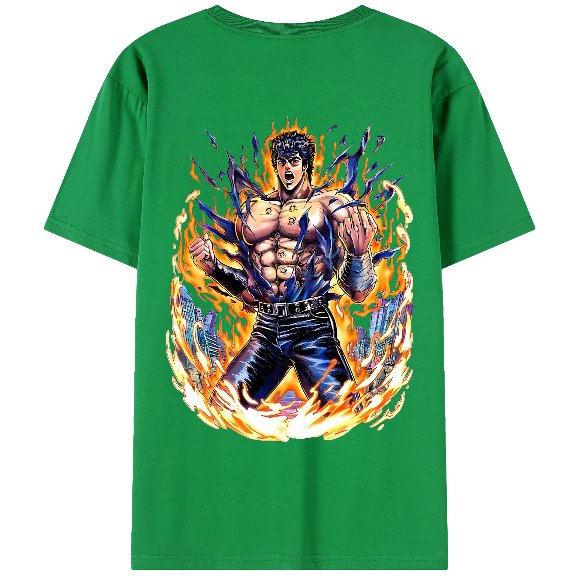 （画像用） 北斗の拳 Fist of the North Star 綿100％ メンズ半袖Tシャツ（バックプリント） 通気性