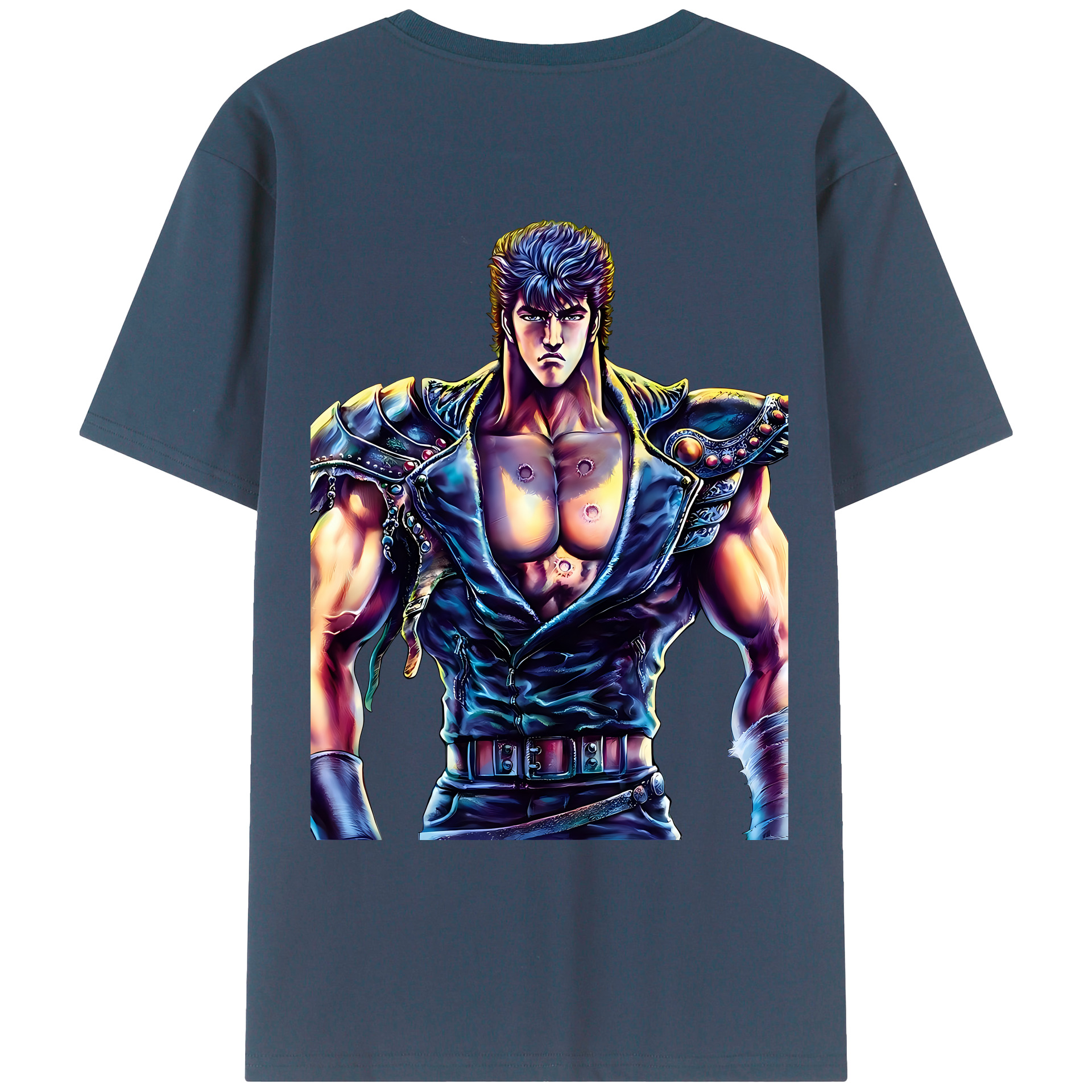 （画像用） 北斗の拳 Fist of the North Star 綿100％ メンズ半袖Tシャツ（バックプリント） 通気性