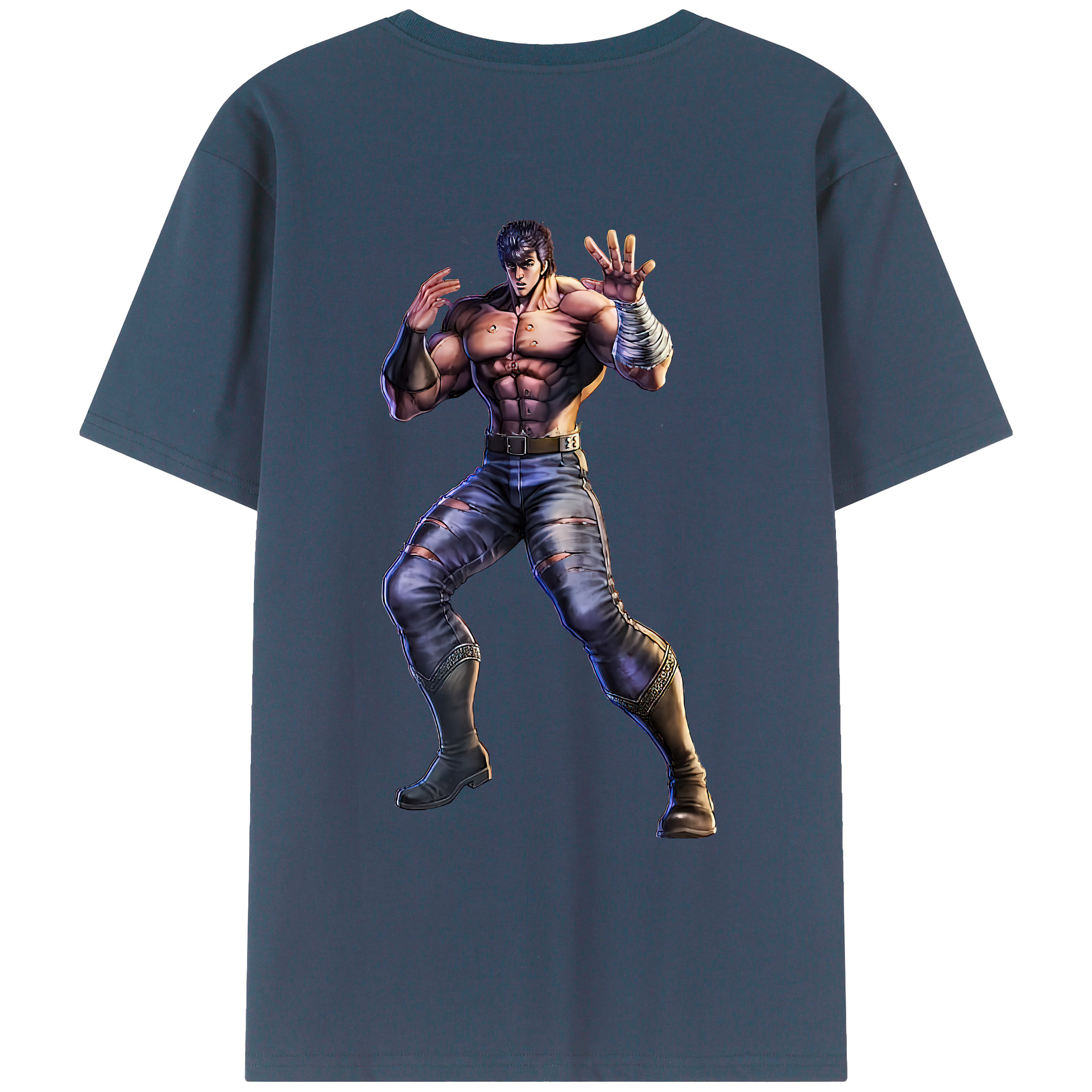 （画像用） 北斗の拳 Fist of the North Star 綿100％ メンズ半袖Tシャツ（バックプリント） 通気性