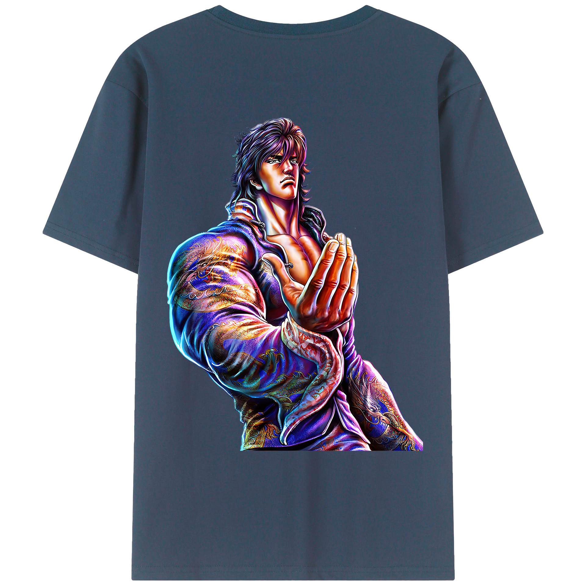 （画像用） 北斗の拳 Fist of the North Star 綿100％ メンズ半袖Tシャツ（バックプリント） 通気性