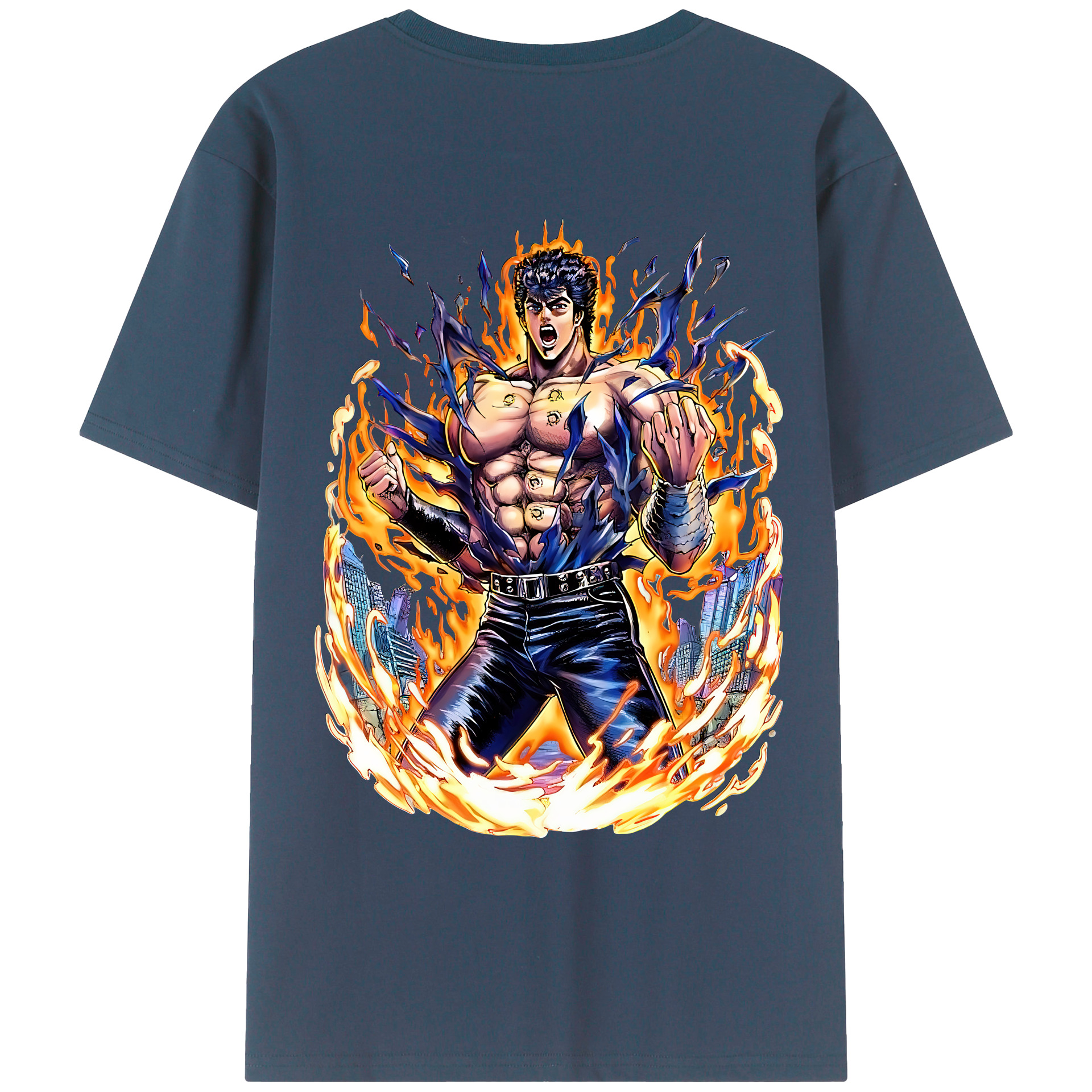 （画像用） 北斗の拳 Fist of the North Star 綿100％ メンズ半袖Tシャツ（バックプリント） 通気性