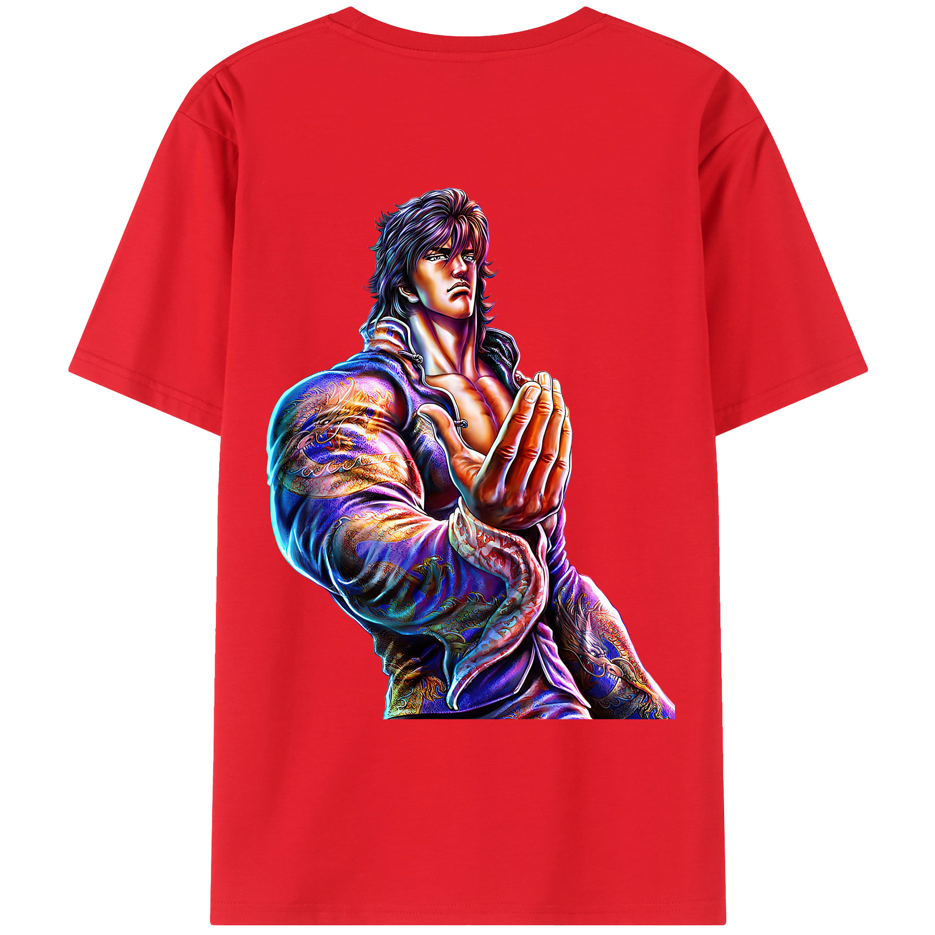 （画像用） 北斗の拳 Fist of the North Star 綿100％ メンズ半袖Tシャツ（バックプリント） 通気性