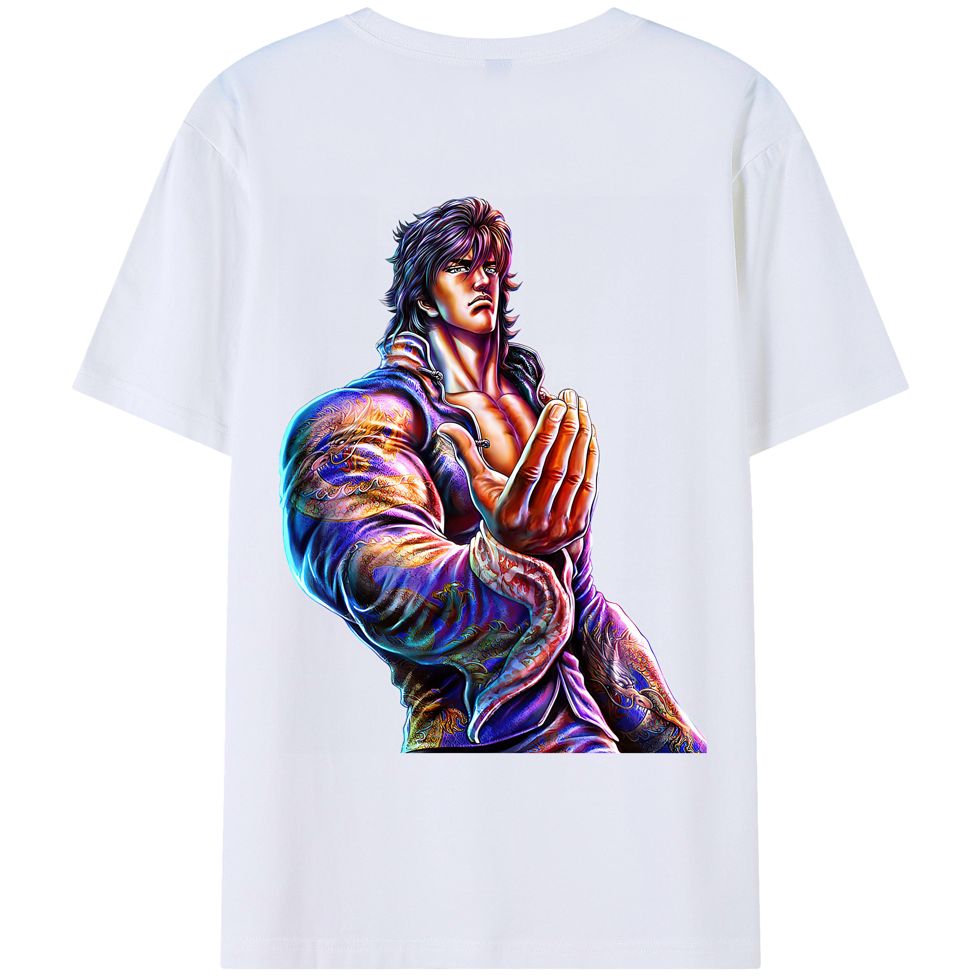 （画像用） 北斗の拳 Fist of the North Star 綿100％ メンズ半袖Tシャツ（バックプリント） 通気性