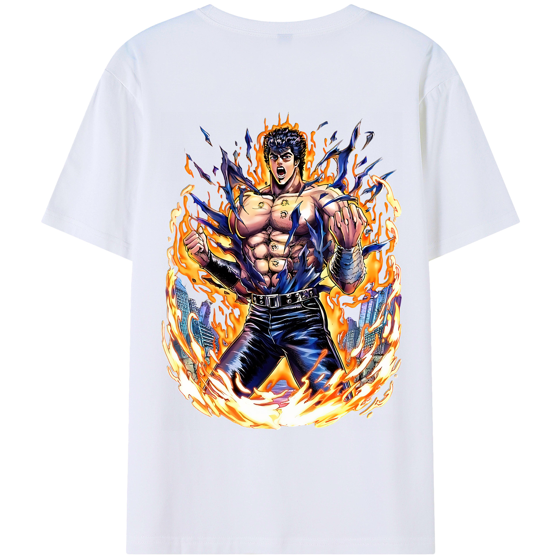 （画像用） 北斗の拳 Fist of the North Star 綿100％ メンズ半袖Tシャツ（バックプリント） 通気性